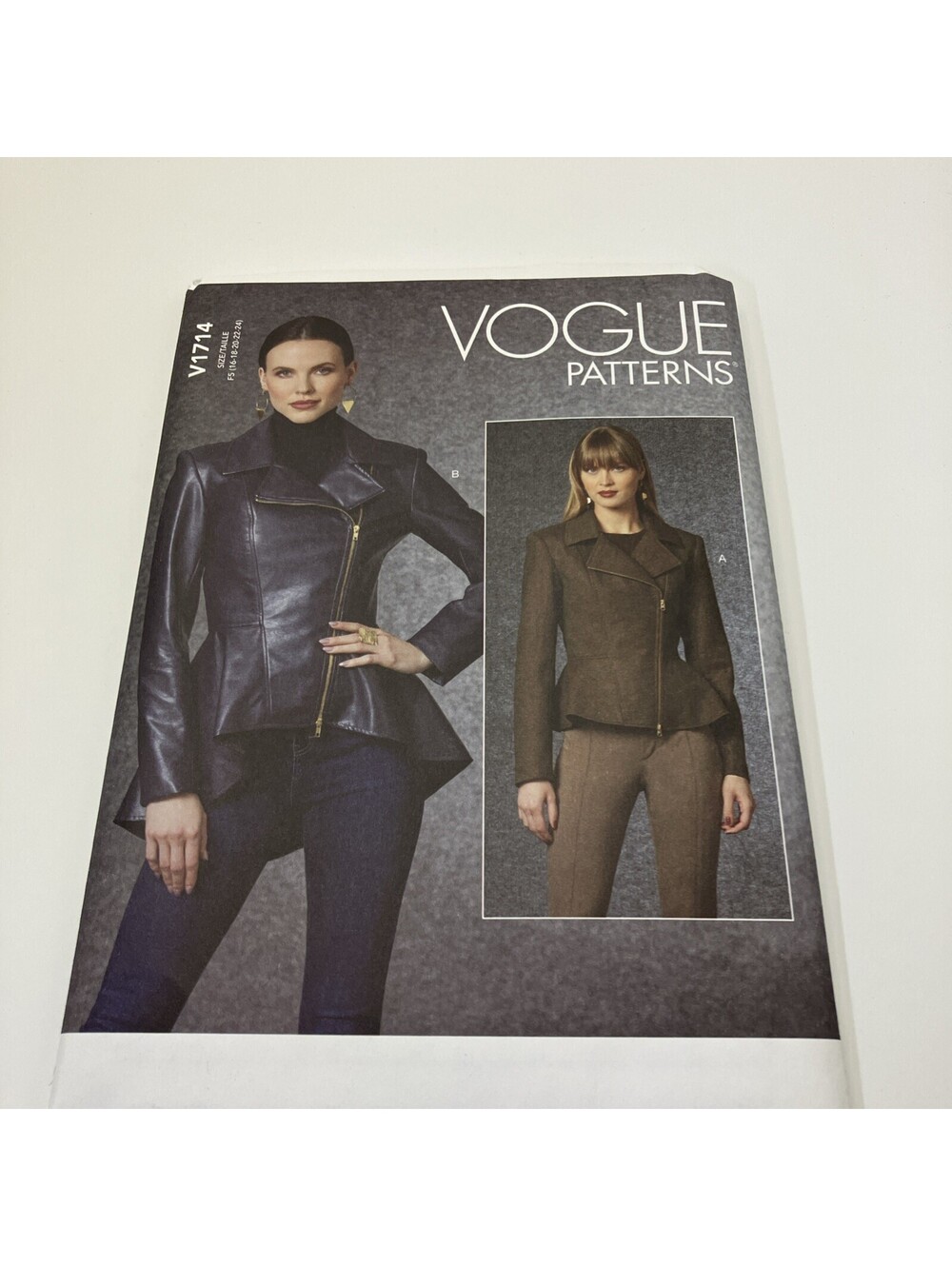 Vogue V1714 Womens Lined Peplum Jacket Sewing Pattern Asymmetric Zip Sizes 16-24